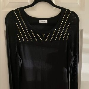 Calvin Klein Black Sweater Dress with Gold Stud Accents